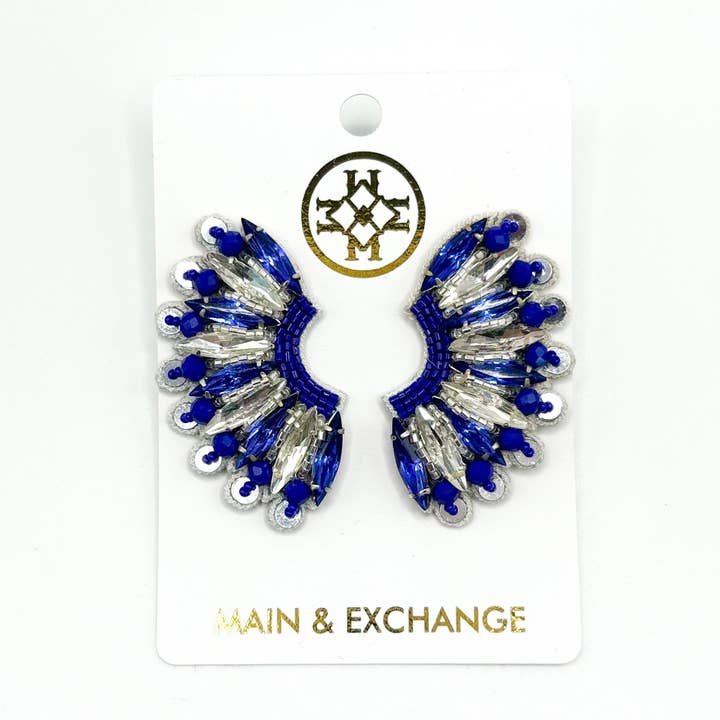 The Fan Girl Earring - Blue/Silver for wholesale by Main & Exchange