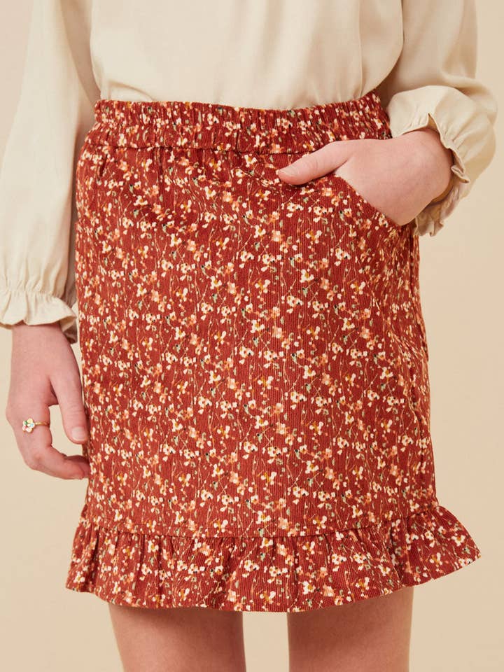 Flickor Ditsy Blommig Ruffled Corduroy Kjol för wholesale av Hayden LA