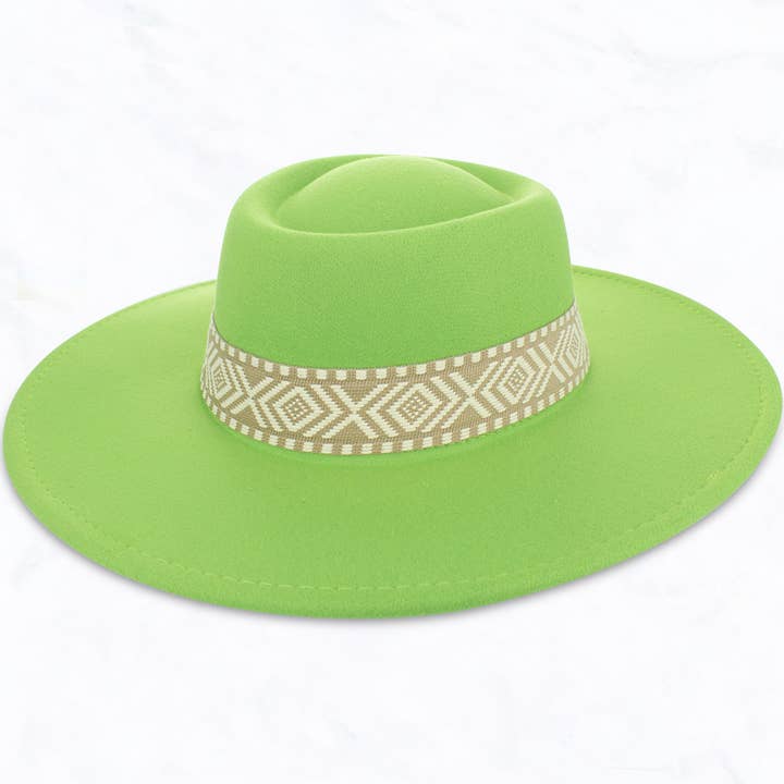 Suzie Q USA - Wholesale Fedora - Women's - Big Brim Concave Top Aztec Pattern Belt Jazz Hat