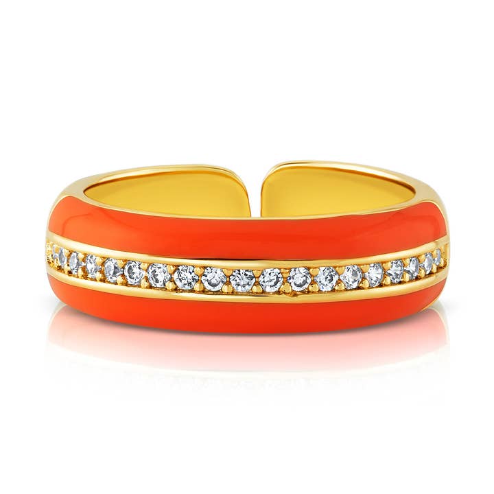 ENAMEL 1 ROW CZ RING, NEON ORANGE for wholesale by JEN HANSEN