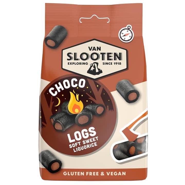 Van Slooten Sweet Liquorice Logs 100g x8 (Chocolate Logs) for wholesale by Van Slooten