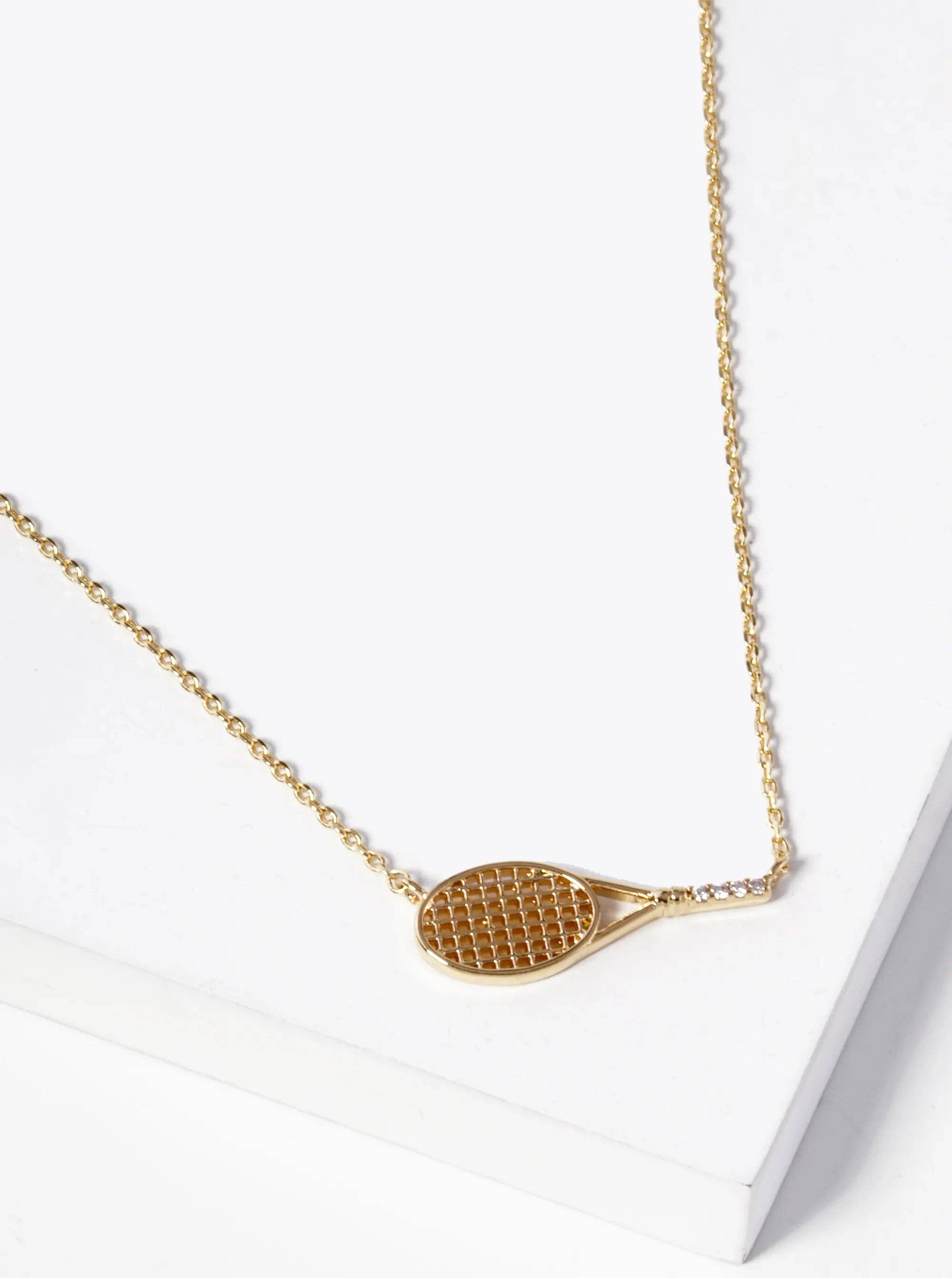 Wild Honey - Wholesale Pendant/Charm Necklace - 18K Gold Sideways Tennis Racket Cz Pendant Necklace2