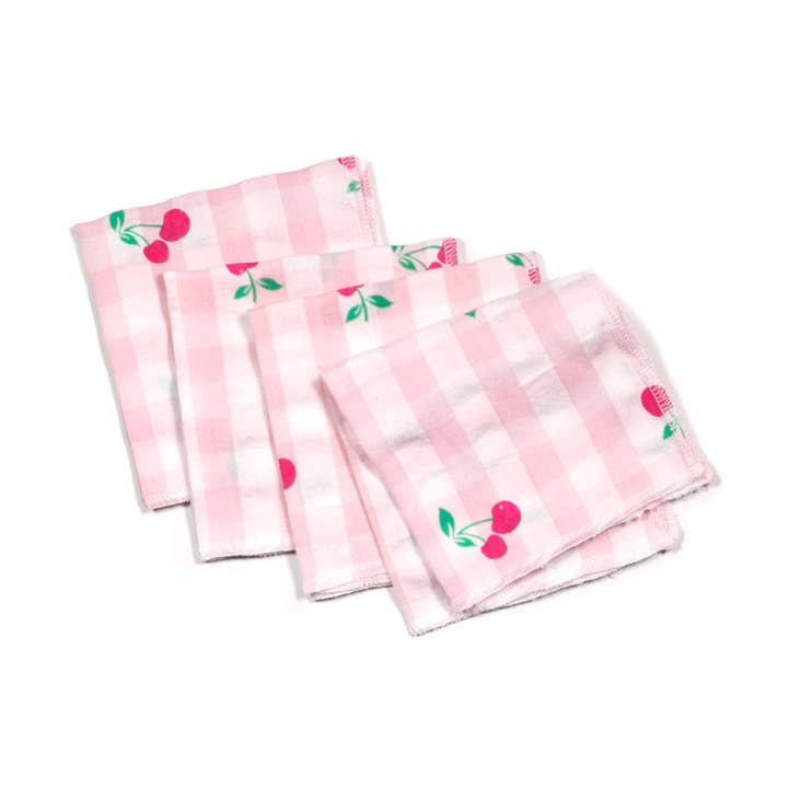 Cherries Pink Gingham Cloth Cocktail Napkins for wholesale by Willow Ship