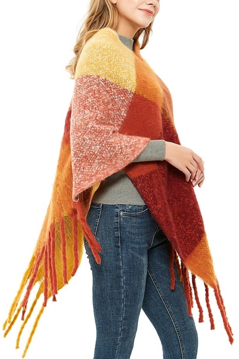 ASSORTED Multi Plaid Color Block Faux Cashmere Poncho for wholesale on Faire3