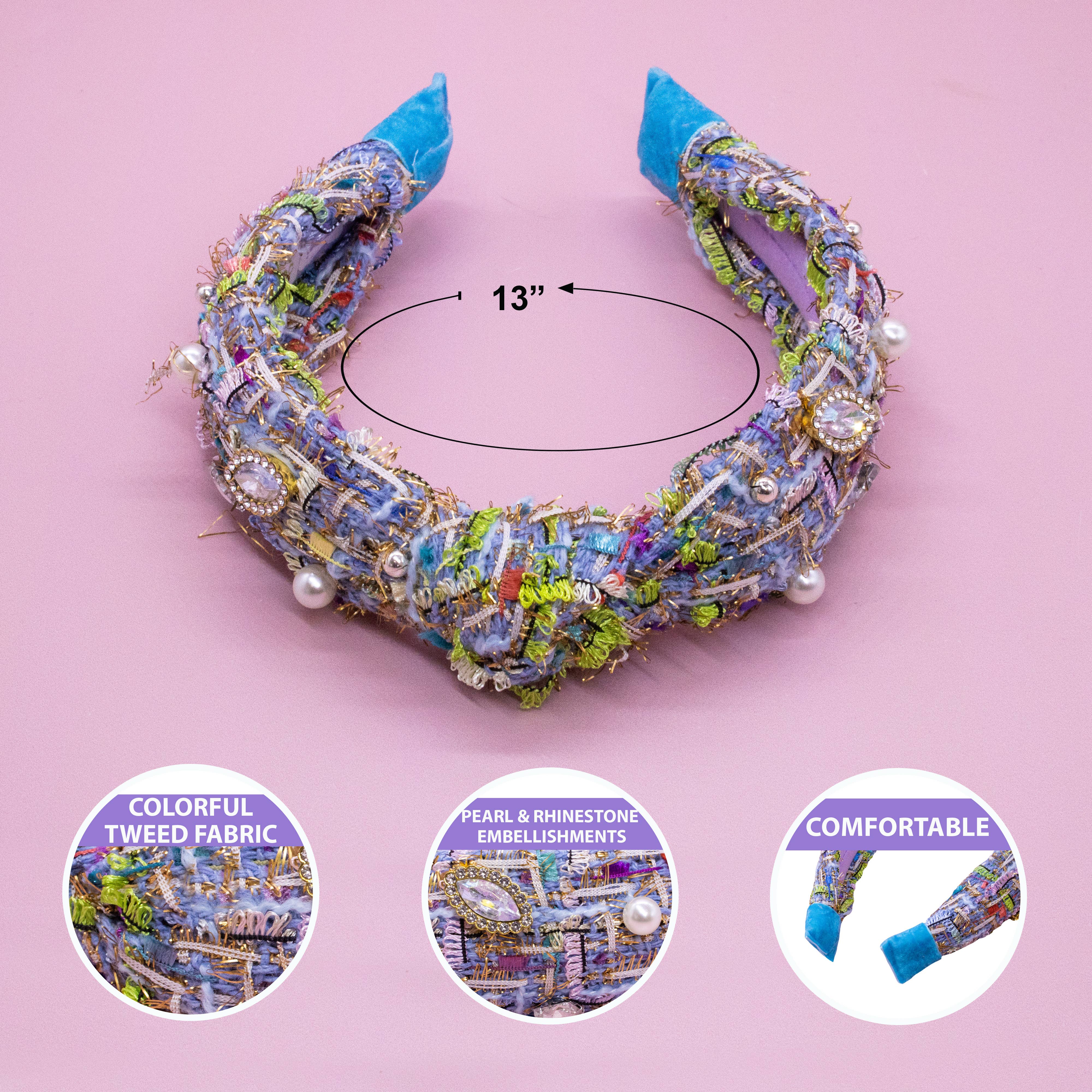 Frog Sac - Wholesale Fashion Headband - Kids - Kids Knot Headband - Embellished Rhinestone Pearl Tweed19