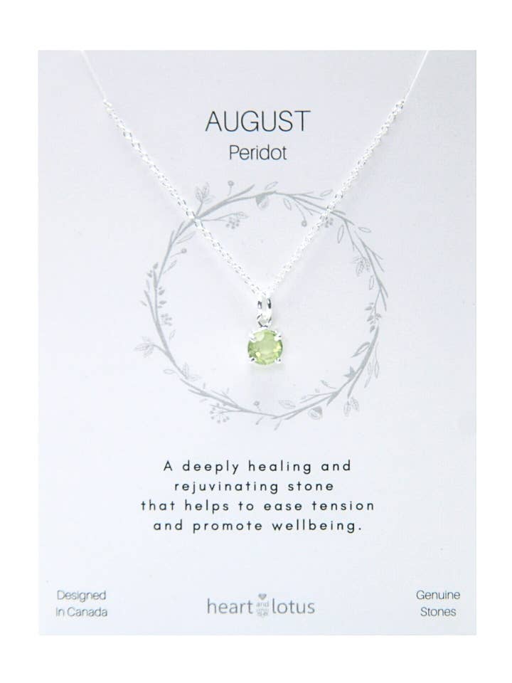 Colar de Pedra de Nascimento de AGOSTO em Peridoto + Prata de Lei por atacado de Heart and Lotus Sterling Silver Jewelry
