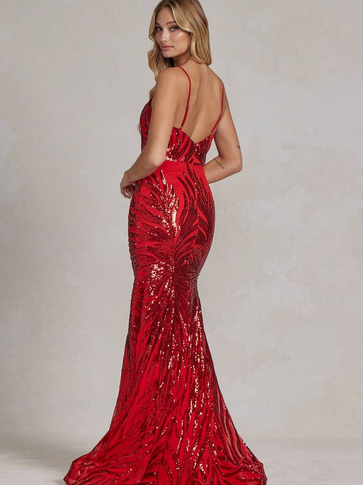 SMC Fashion - Wholesale Gown - Women's - Embroidered Sequins Sweetheart Open Back Mermaid Long Evening Dress NXR10727