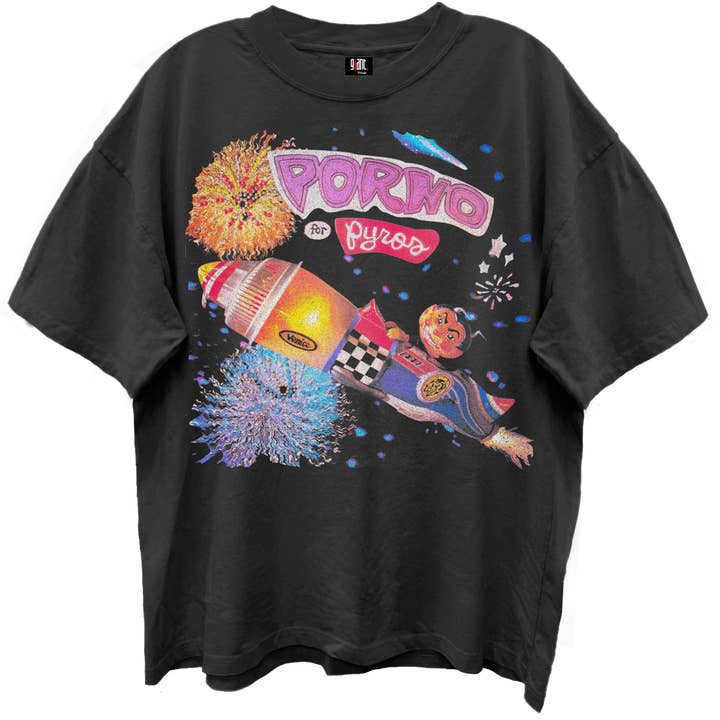 Porno For Pyros Vintage Black Enzyme Wash T-Shirt for wholesale on Faire