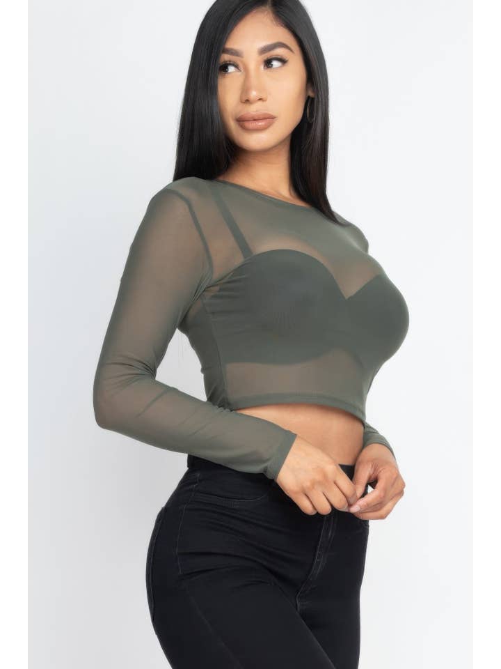 CC Wholesale Clothing - Wholesale Blouse - Women's - Sexy Sheer Mesh Long Sleeve Crop Top15