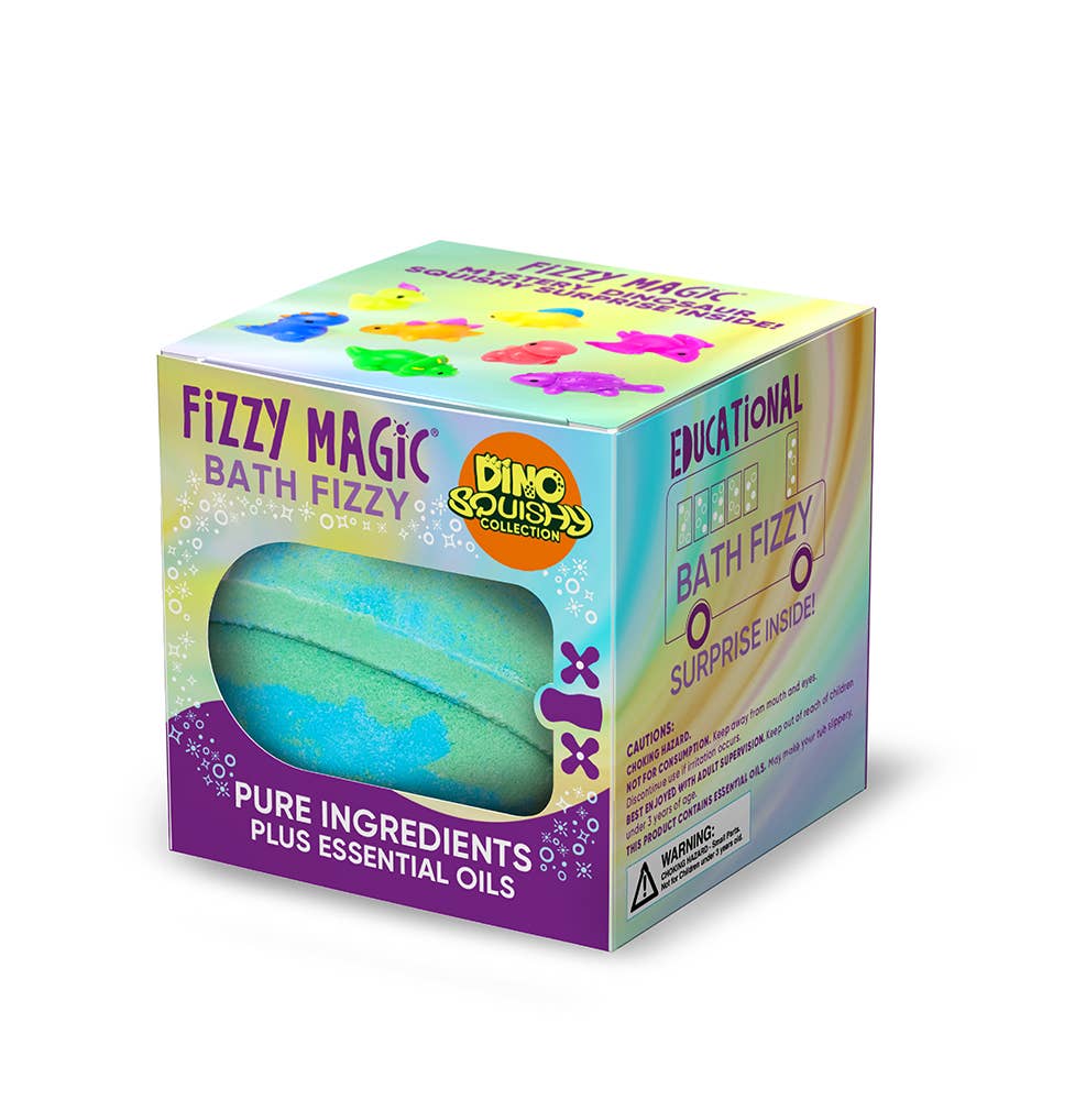 Purposeful Bliss - Fizzy Magic - Wholesale Bath Bomb/Fizz - Bath Bombs, Tie Dye Mystery Dinosaur Squishy Inside, Display1