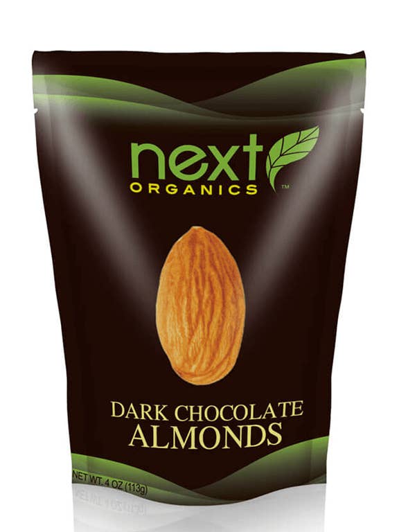 Org Dark Choc Almonds 4 oz for wholesale by Next Organics
