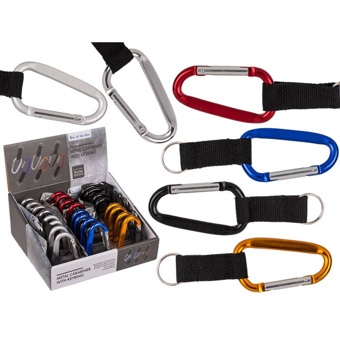 Mosquetón de metal con llavero, surtido de 6 colores, aprox. 13 x 4 cm para venta al por mayor de Out of the blue KG