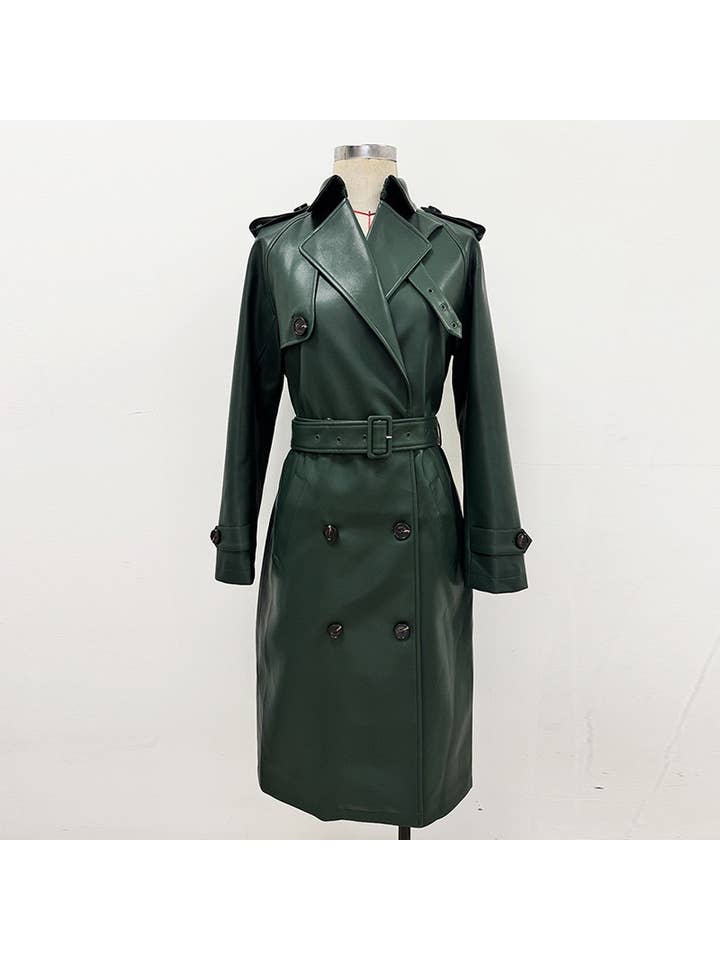 Productseeker - Wholesale Trench Coat - Women's - CT139Y Belted PU Trench Coat with Double-Breasted Front11
