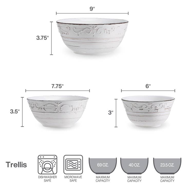 Fitz and Floyd® Mikasa® Pfaltzgraff® - Wholesale Serve Bowl - Pfaltzgraff Trellis White Serving Bowl S3 Brown Bx Pkg
