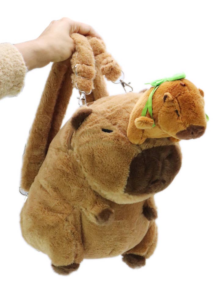 Baby Capybara Fuzzy Stuffed Backpack for wholesale by Cap Zone
