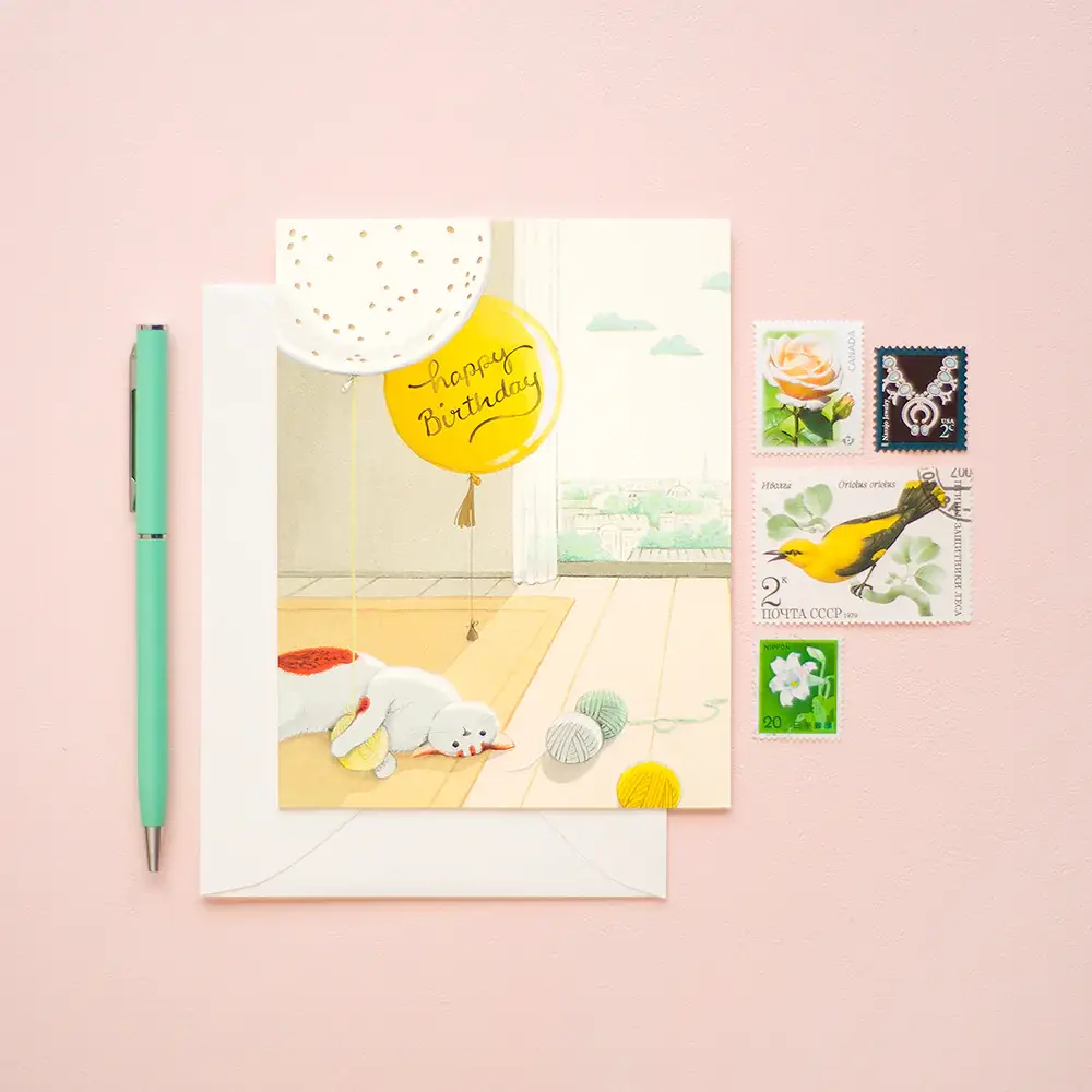 JooJoo Paper - Vente Cartes d'anniversaire - Carte de vœux d'anniversaire Cat and Yarns1