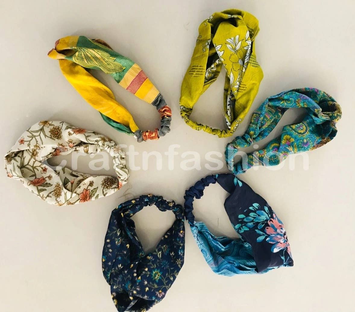 Meghcraft - Wholesale Fashion Headband - Women's - Sari Knot Headband - Upcycled Silk Elastic Headband 1