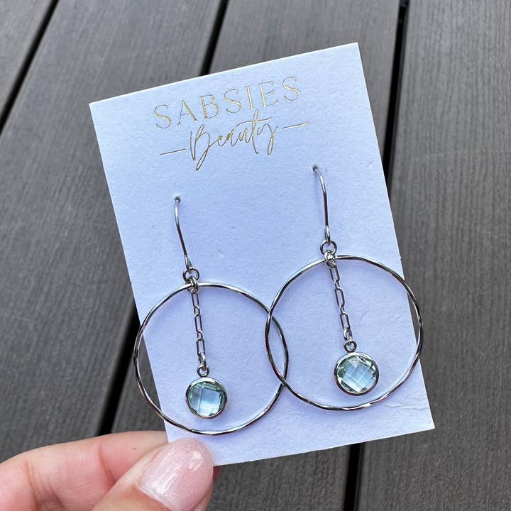 Silver Chain Dangle with Aqua Stone for wholesale by Sabsies Beauty