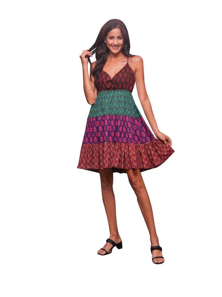 Sacred Threads - Wholesale Dress - Women's - Boho Ruby Rhapsody Babydoll Patchwork Dress
