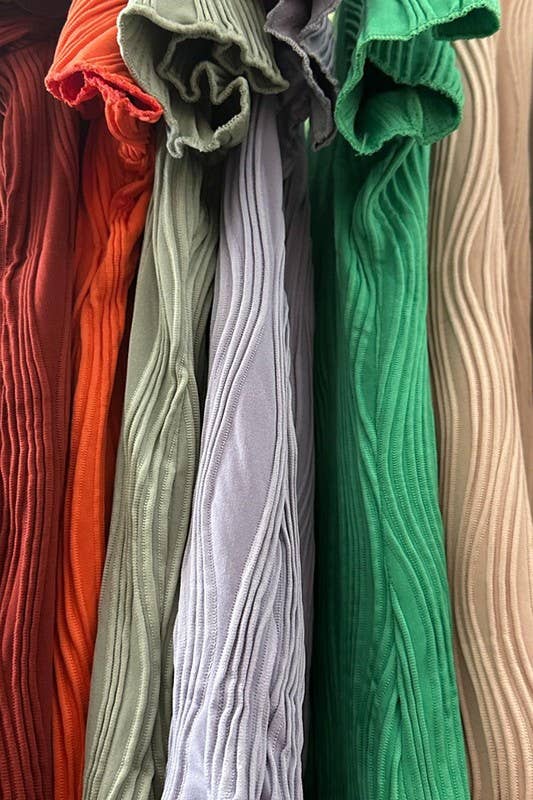 Color 5 - Wholesale Top & Pant Set (NOT Loungewear) - Women's - Solid color wavy bliss casual top with flare pants set 11