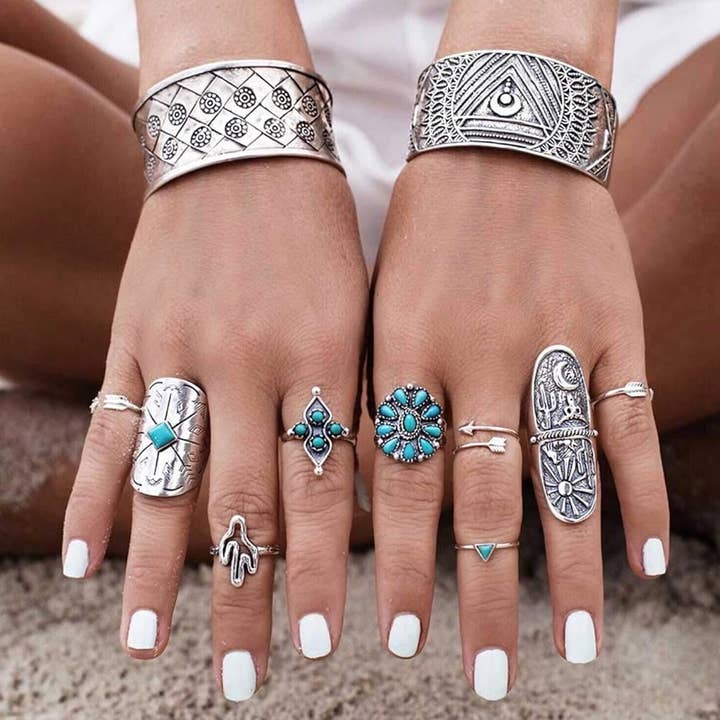 Cross and Crowns - Wholesale Jewelry Set - Turquoise western rings