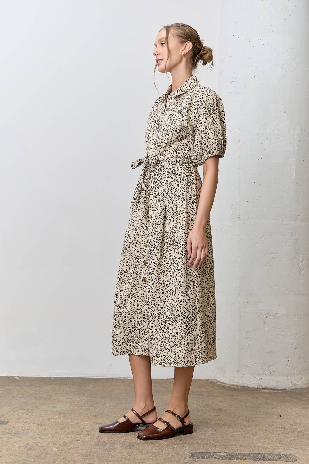 NATURAL BLACK LEOPARD PRINT MIDI DRESS for wholesale on Faire1