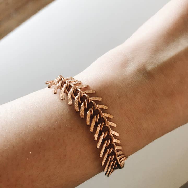 Gold Fishbone Tennis Bracelet for wholesale by Ribelle Studio