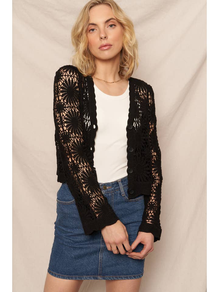 En Crème - Wholesale Cardigan - Women's - Flower Pattern Crochet Cardigan12