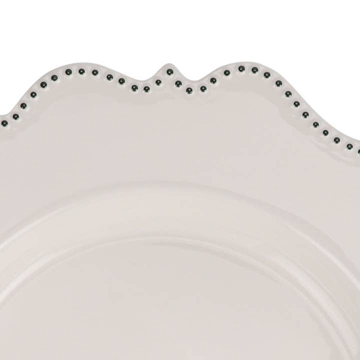 The Enchanted Home - Wholesale Charger plate - IVORY WITH Green BEADED SCALLOPED CHARGER1