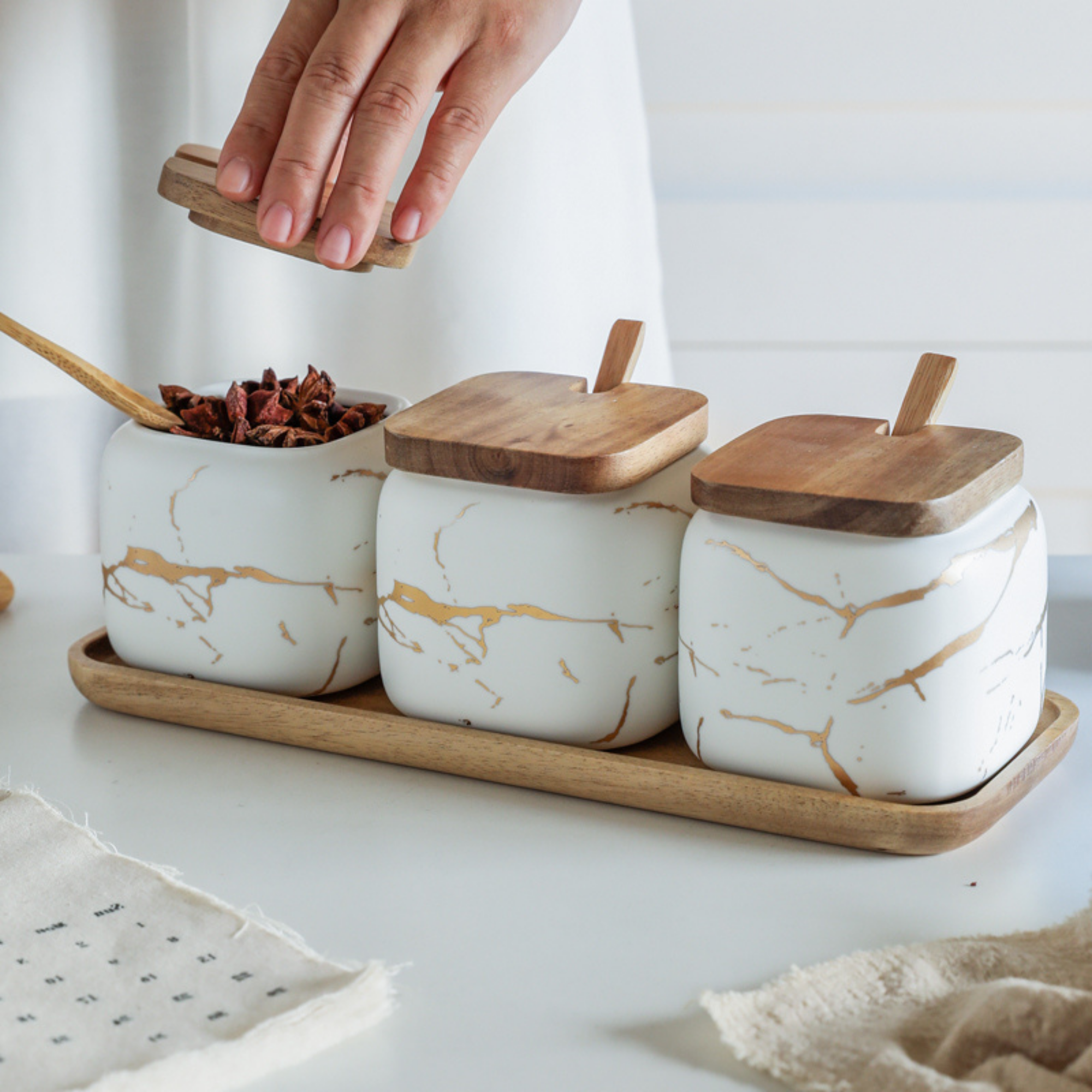 Homerely (We Cover All Import Duties) – wholesale Jar – Marble Porcelain Kitchen Seasoning Set0