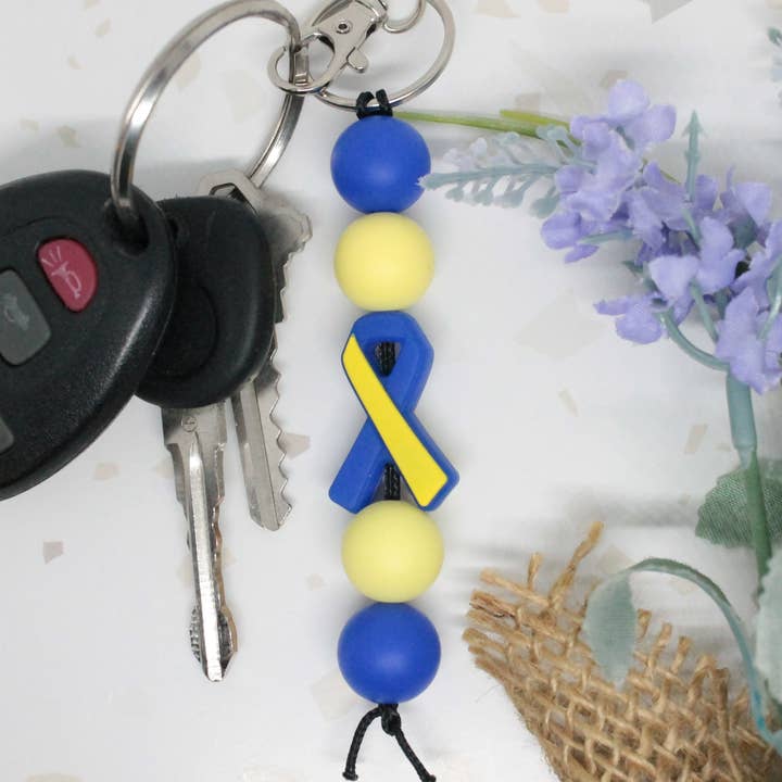 Down syndrome Awareness Ribbon Silicone Beaded Keychain for wholesale by Kaysticks.co