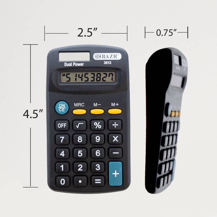 Luna Office Supply - Everyday Essential - Wholesale Calculator - Pocket Size Black Calculator 8-Digit Dual Power2