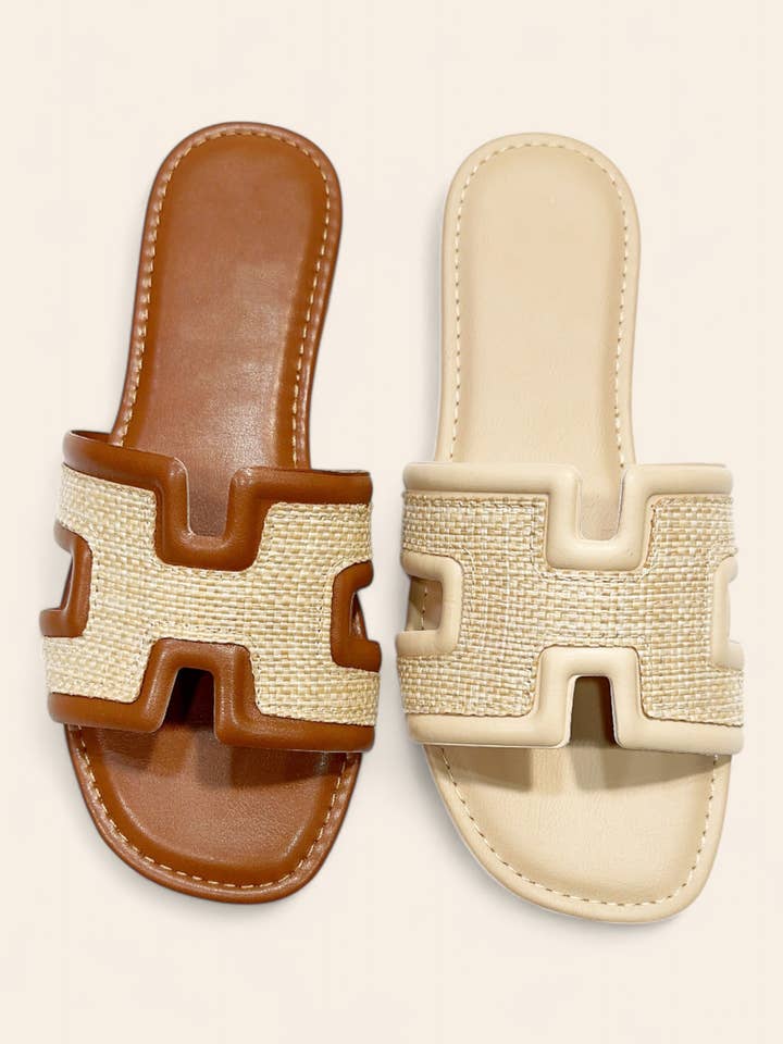 CCOCCI - Wholesale Sandals - Women's - SMILE-40 H-SHAPED CUTOUT WOVEN UPPER SLIDE SANDAL0