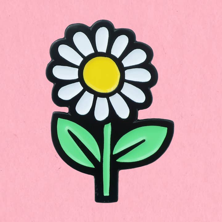 Retro daisy enamel lapel pin for wholesale by Kate Gabrielle
