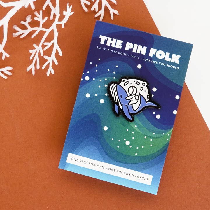 Whale Enamel Pin Space Whale Moon Astronaut Enamel Pin Badge Cute Lapel Pin for wholesale by KDW Creatives