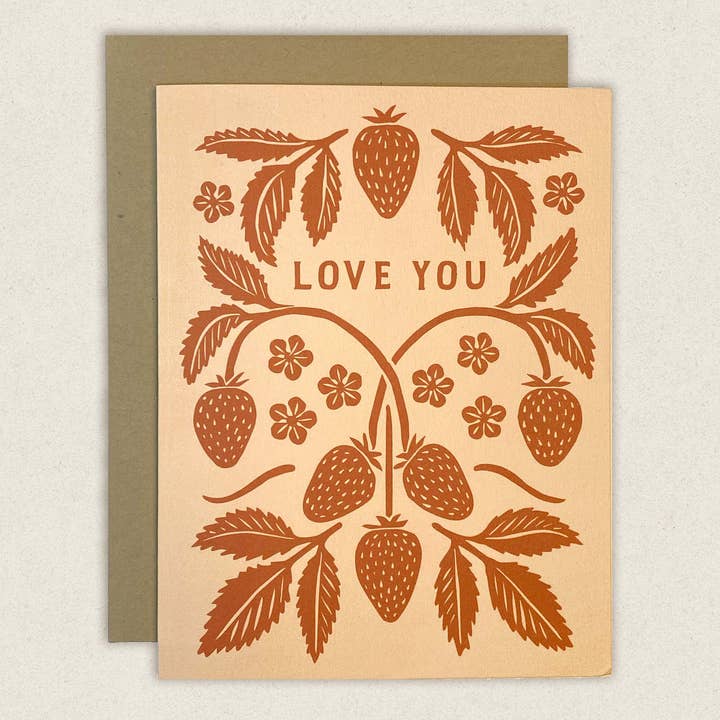 Tarjeta de felicitación floral de fresa Love You para venta al por mayor de The Wild Wander
