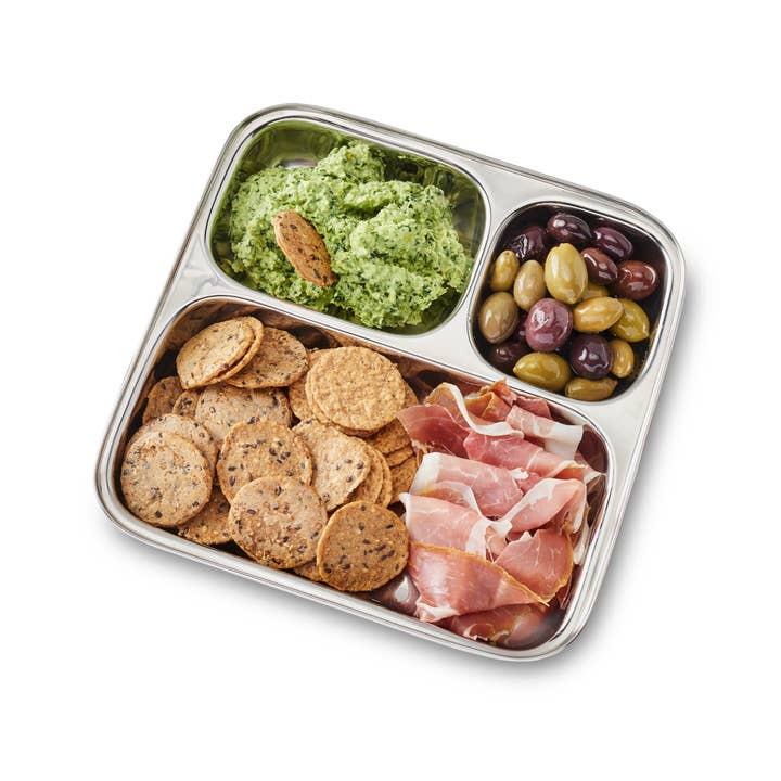 Dalcini Stainless - Wholesale Dinner Plate - Large 3-Section Square Plate | Stainless Steel Divided Tray1