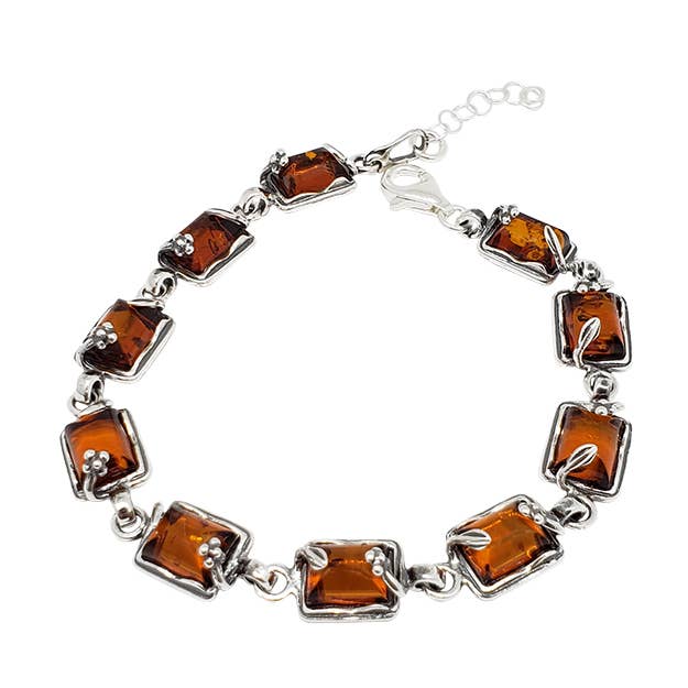 Cognac Amber Sterling Silver Bracelet for wholesale by Amberman