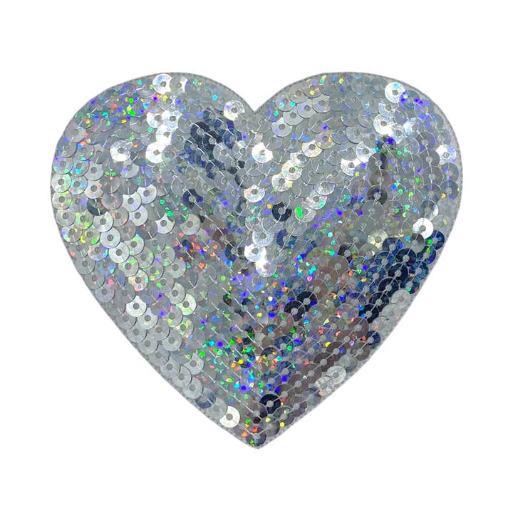 4" Sølv Paillet Hjerte, Valentinsdag, Kærlighed, Strygemærke for engroshandel hos Wholesale Applique