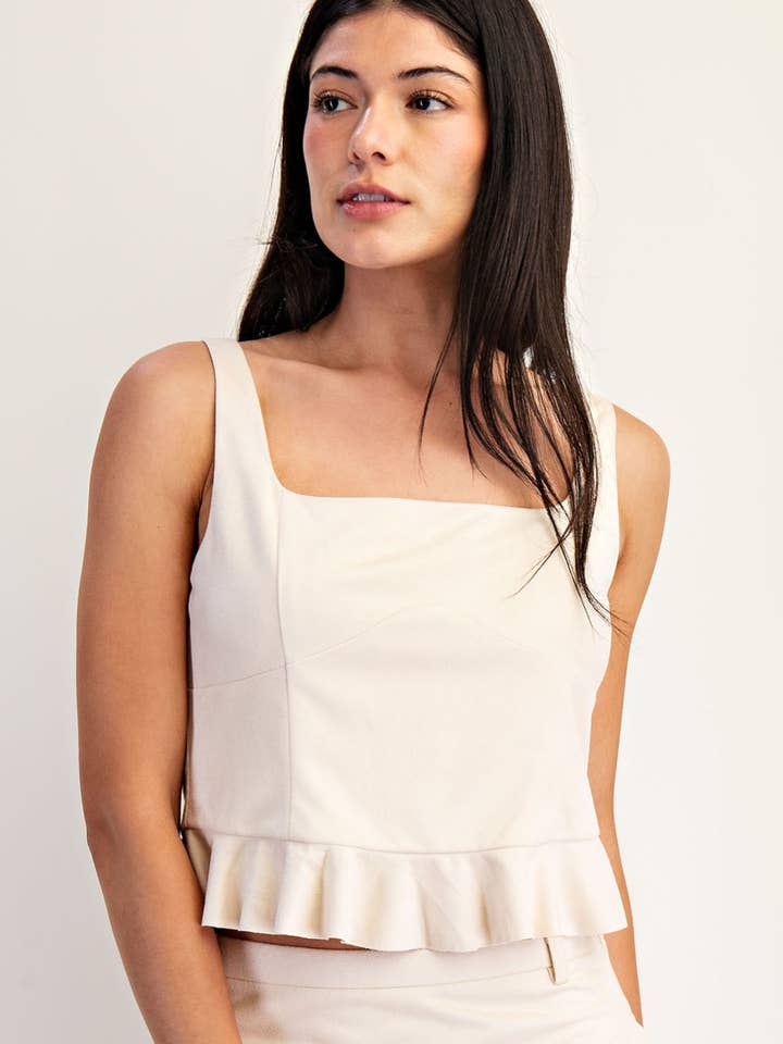 Square Neck Peplum Hem Faux Suede Crop Top for wholesale by Edit by Nine