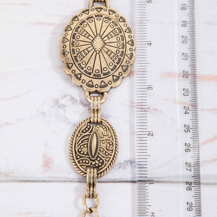 Collections by Fame Accessories - Wholesale Belt - Women's - Ornate Oval Western Concho Disc Chain Belt6