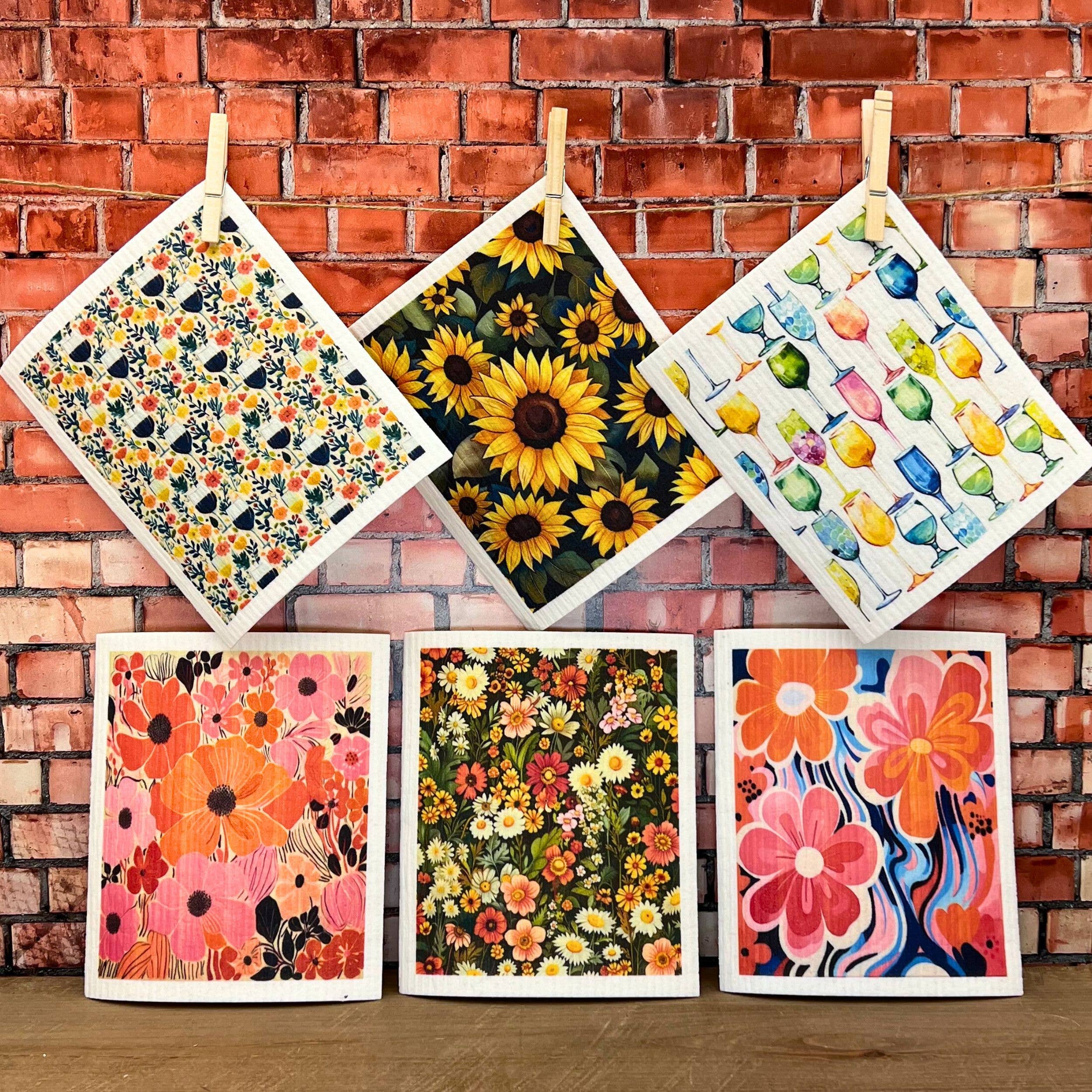 Driftless Studios - Wholesale Dishcloth - Summer Sunflower Fields Swedish Dishcloths - Home Decor1