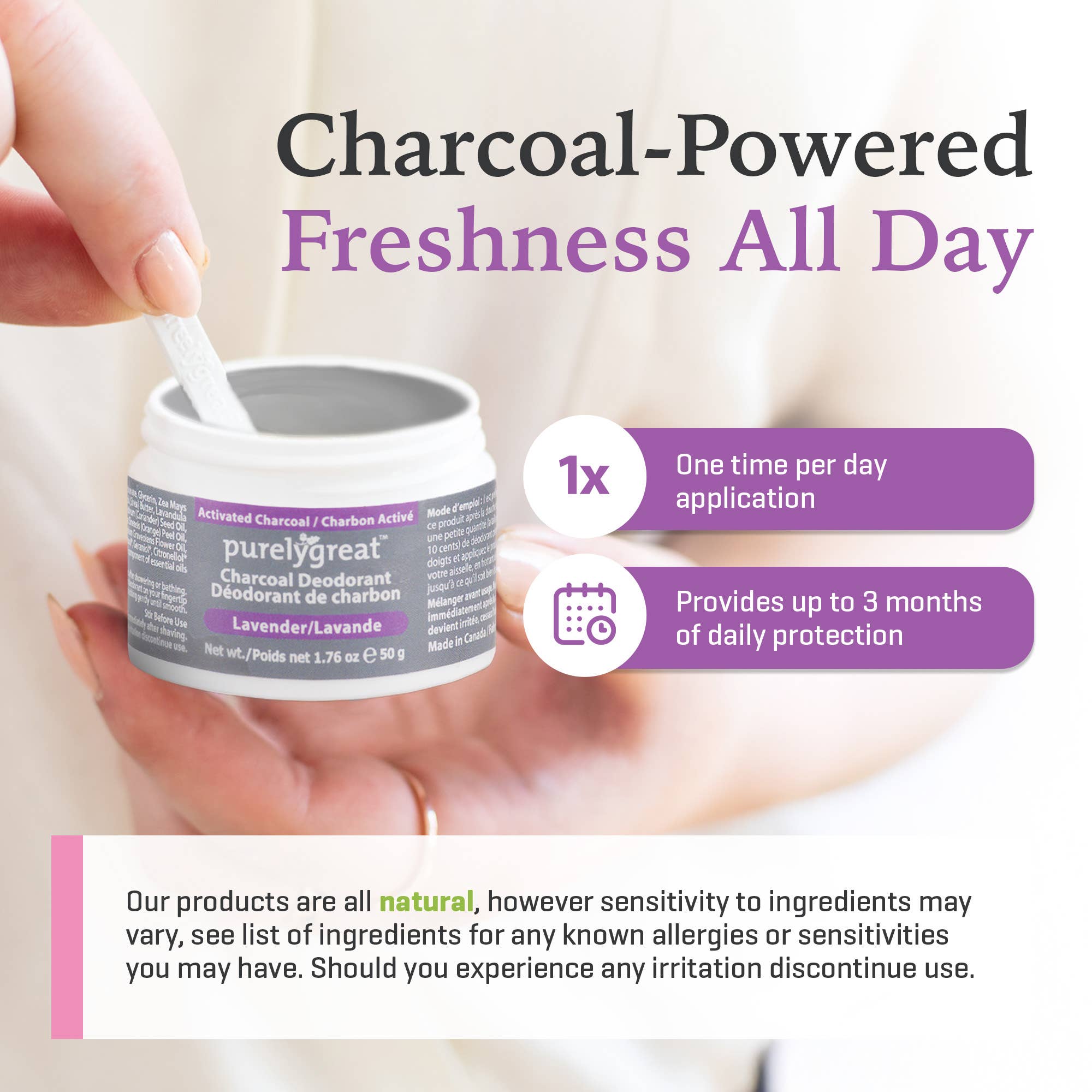 Purelygreat Natural Deodorants - Wholesale Deodorant - Unisex - Purelygreat Charcoal Cream Deodorant - Lavender5