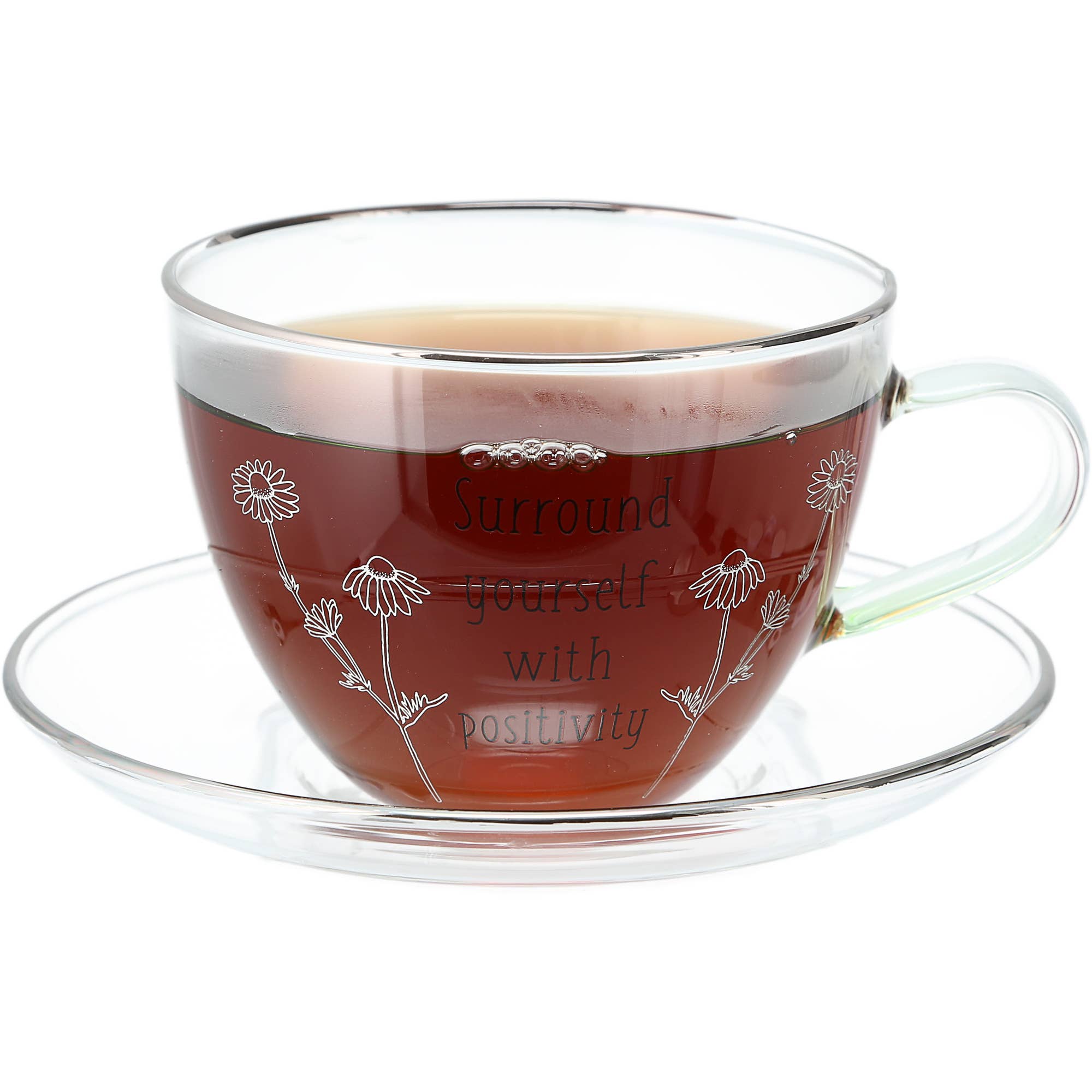 Pavilion - Wholesale Coffee/Tea Cup - Positivity - 7 oz Glass Teacup and Saucer4