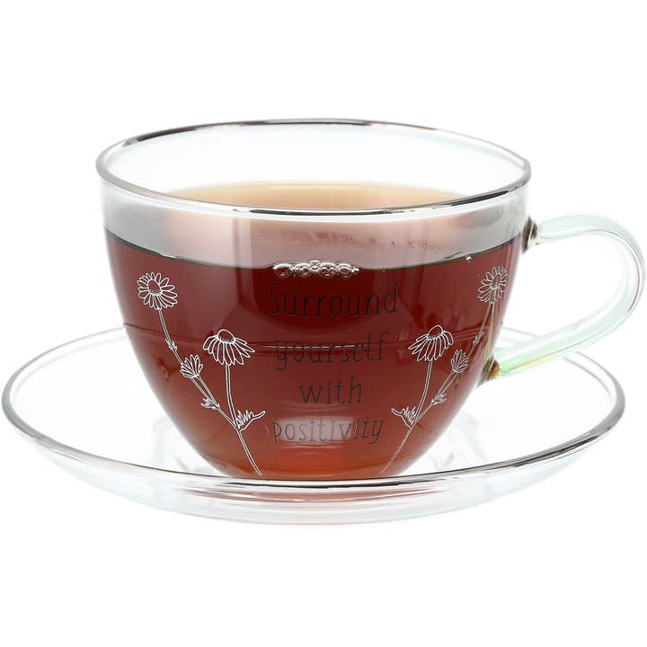 Pavilion - Wholesale Coffee/Tea Cup - Positivity - 7 oz Glass Teacup and Saucer4