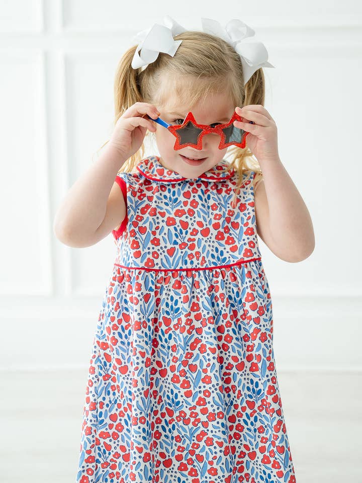 Ruth and Ralph - Wholesale Dress - Kids - Patriotic Floral Pima Libby Dress3