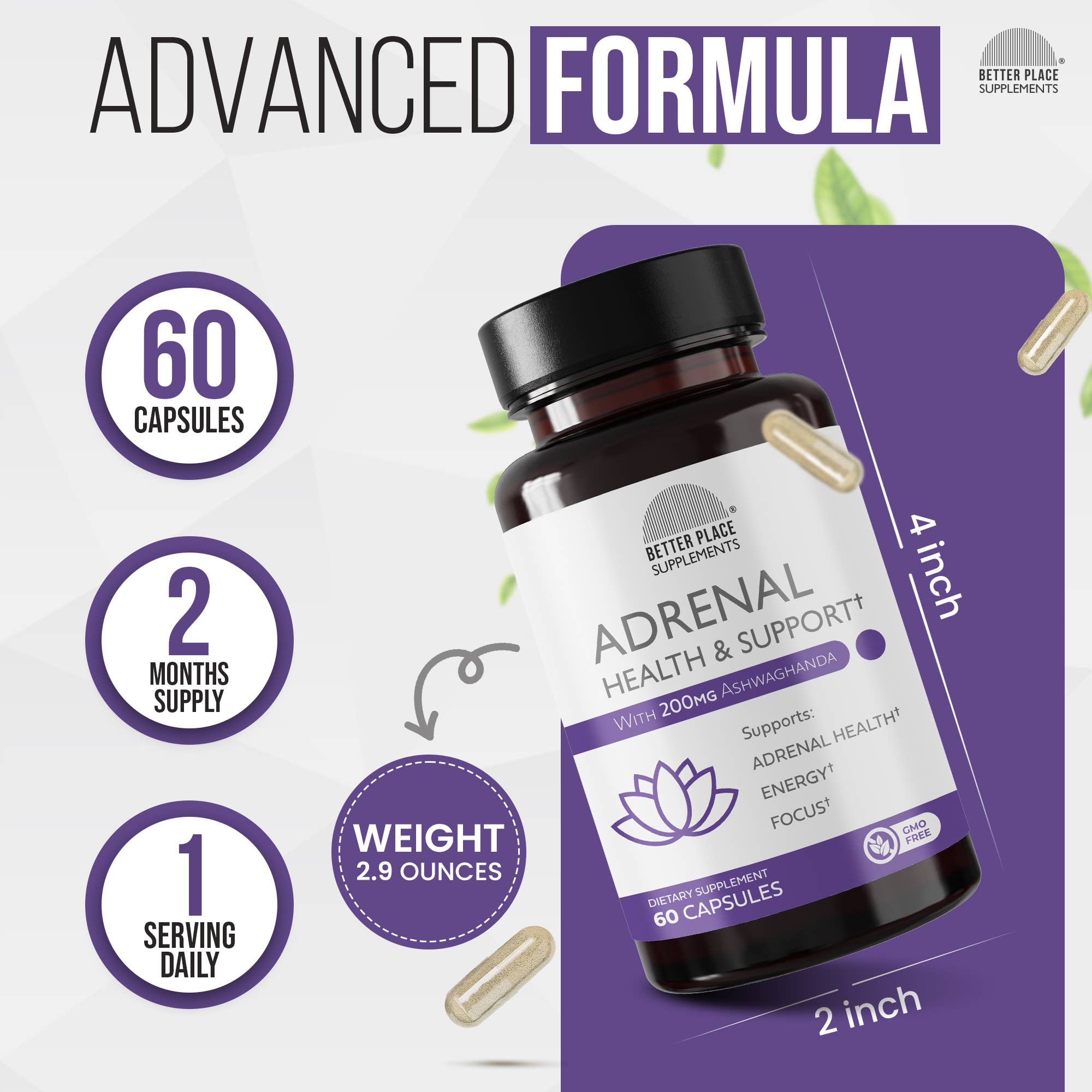 Better Place Brands - Wholesale Oral Supplement/Vitamin - Adrenal Health & Support – Ashwagandha + L-Tyrosine7