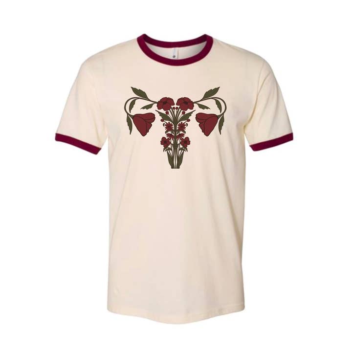 FÖRBESTÄLL NY 2025 Uterus Anatomi Screentryckt Elfenben med Vinröd Ringer T-shirt för wholesale av Brittany Bouyer