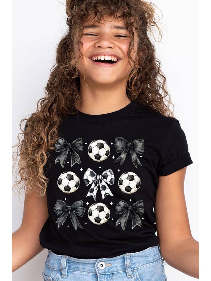 Pink Irene Wholesale - Wholesale Shirt – Women’s - Retro Soccer Bow Kids Graphic Tee3