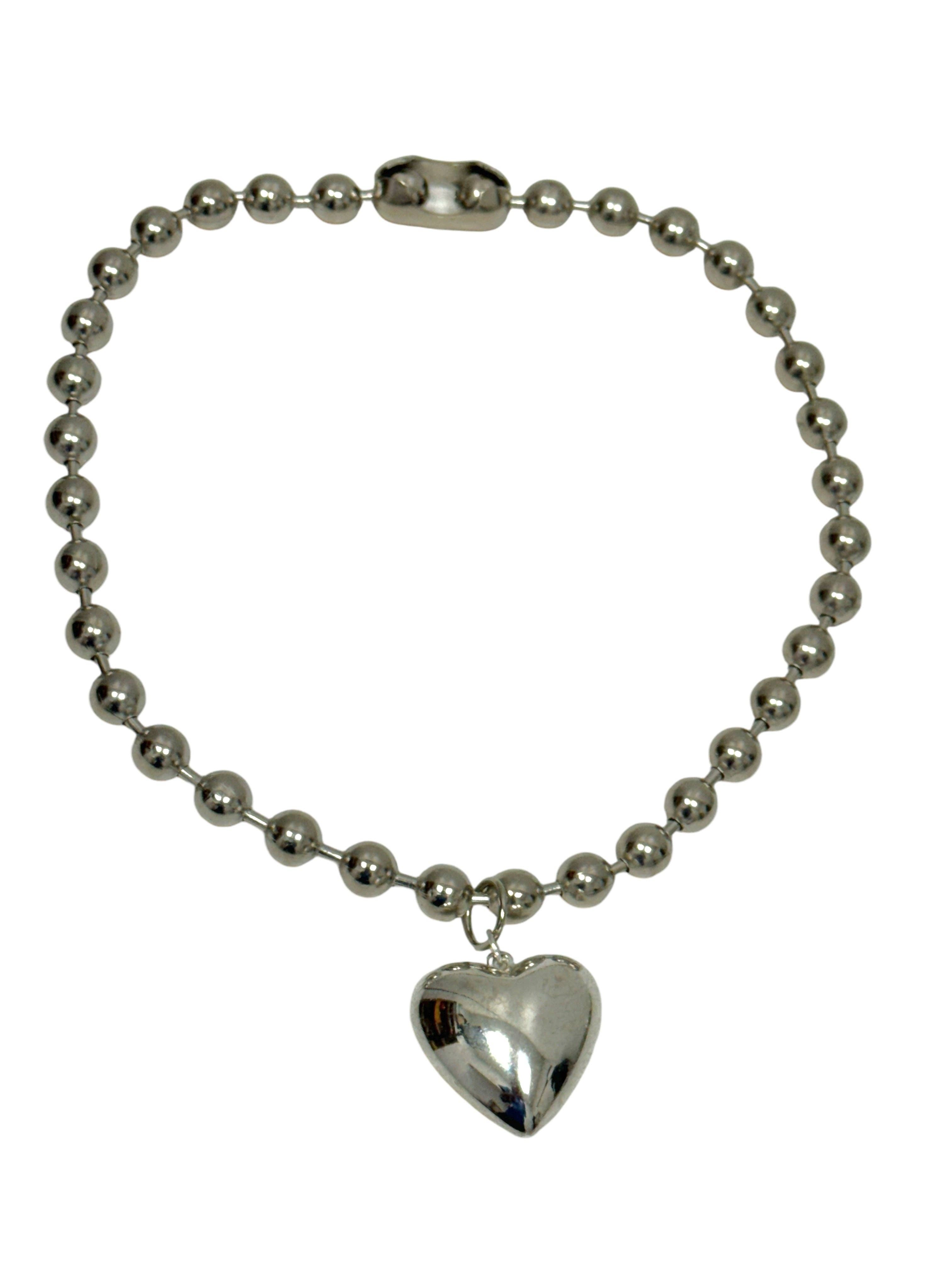 Funk Plus – Engroshandel Halskæde med vedhæng – FC956PUFFY HJERTEVEDHÆNGT KUGLEKÆDE HALSKÆDE1